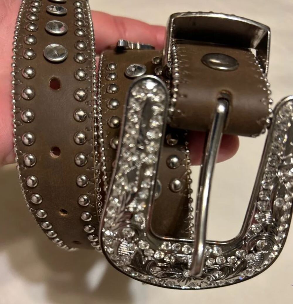 NOCONA Womens Brown Leather WESTERN Cowgirl RHINESTONE BELT Crystal Studded